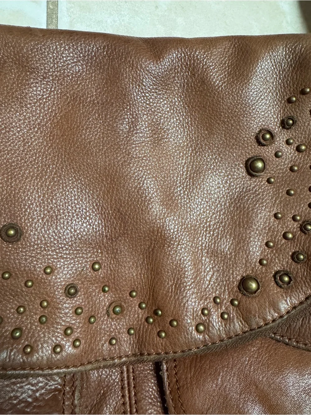 Lucky Brand Brown Leather Studded Crossbody Bag